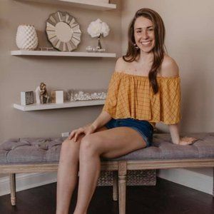 Mustard checkered off the shoulder top